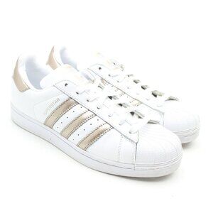 ADIDAS Superstar Metallic Womens White 3 Gold Stripe Sneakers